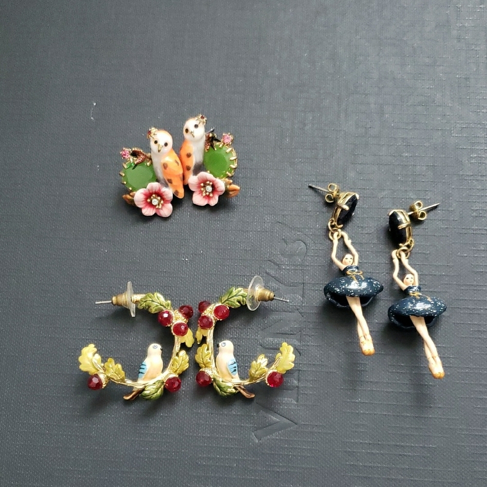 Les Nereides Inspired Bird and Ballerina Earring Set
